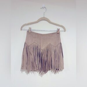 bebe Beige Fringe Mini Skirt